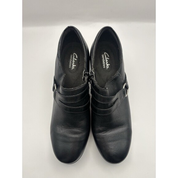 Clarks Black Leather Heeled Zipper Ankle Booties Women Size 9 Wide - Picture 8 of 9